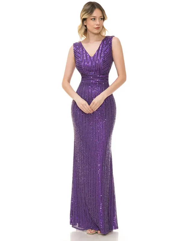 Formal Dress V-neck Sleeveless Sheath Prom Gown