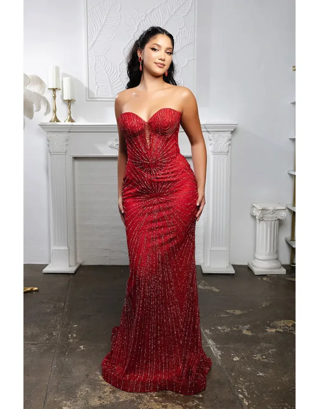 Strapless Sequin Corset Evening Gown