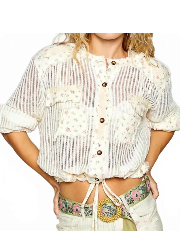 Floral Print Trim Crochet Jacket