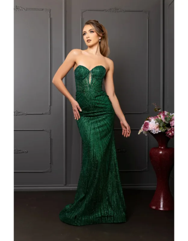 Strapless Sequin Corset Evening Gown