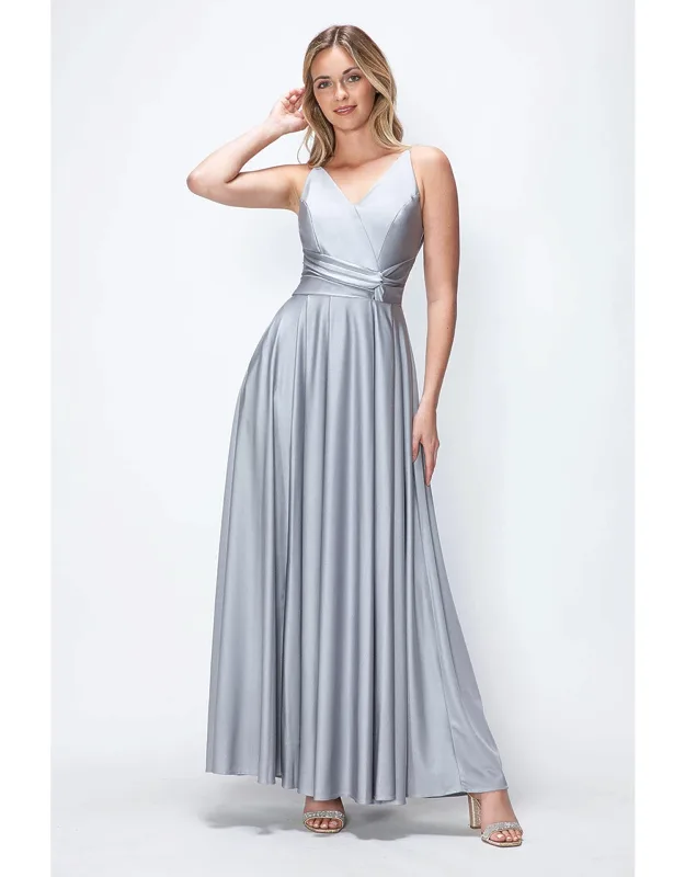 Evening Dress With V-neck And Spaghetti Straps, A-line Style