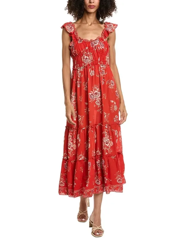 Flutter Sleeve Sweetheart Neck Maxi Dress
