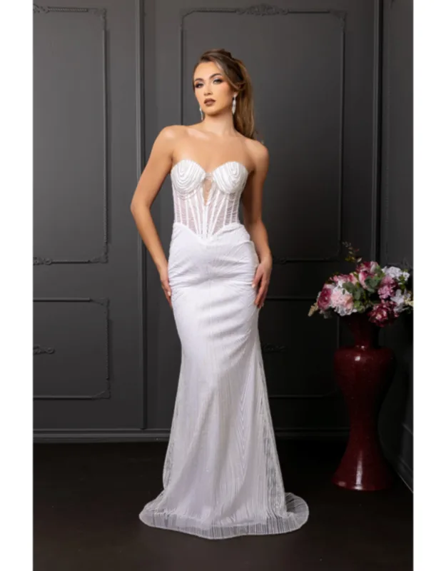 Strapless Sequin Corset Evening Gown
