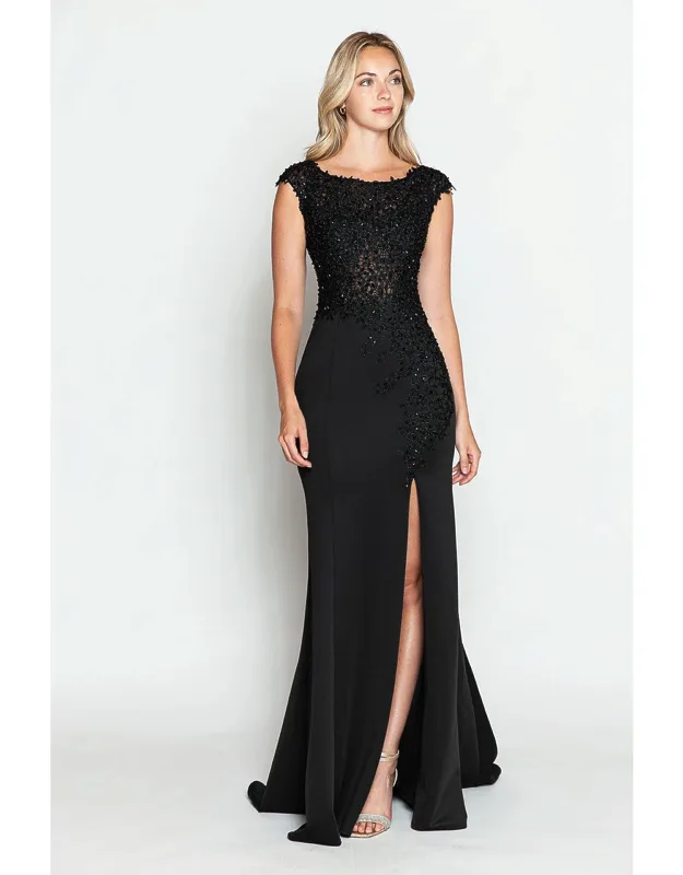 Formal Dress Boat Neck Cap Sleeve Sheath Gown