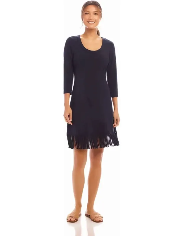 Nerissa Three Quarter Sleeve Fringe Hem Mini Dress