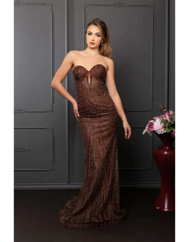 Strapless Sequin Corset Evening Gown