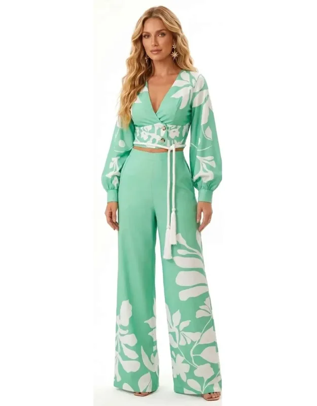 Tropical Breeze Two-piece Crop Top & Wide-leg Pants Set