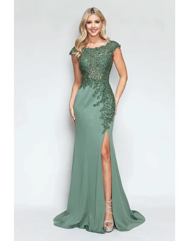 Formal Dress Boat Neck Cap Sleeve Sheath Gown