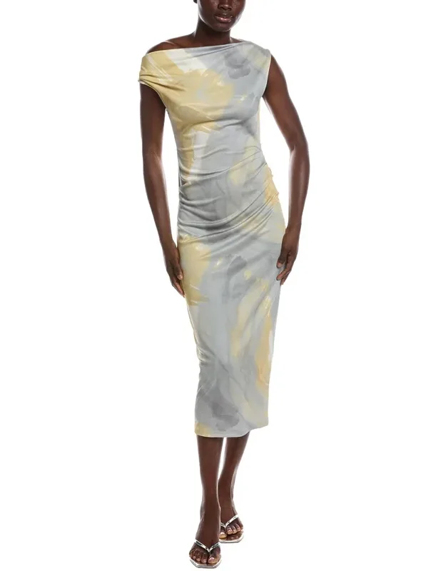 Off Shoulder Ruched Waist Midi Dress