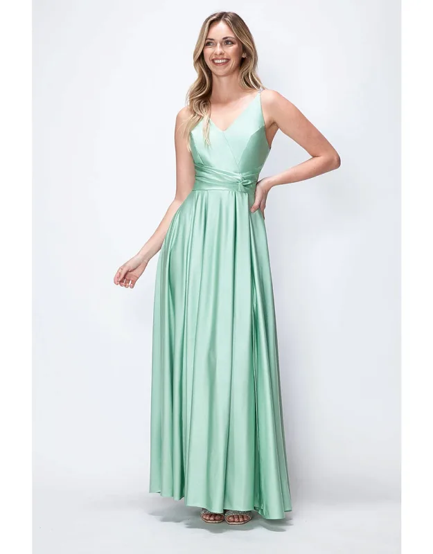 Evening Dress With V-neck And Spaghetti Straps, A-line Style