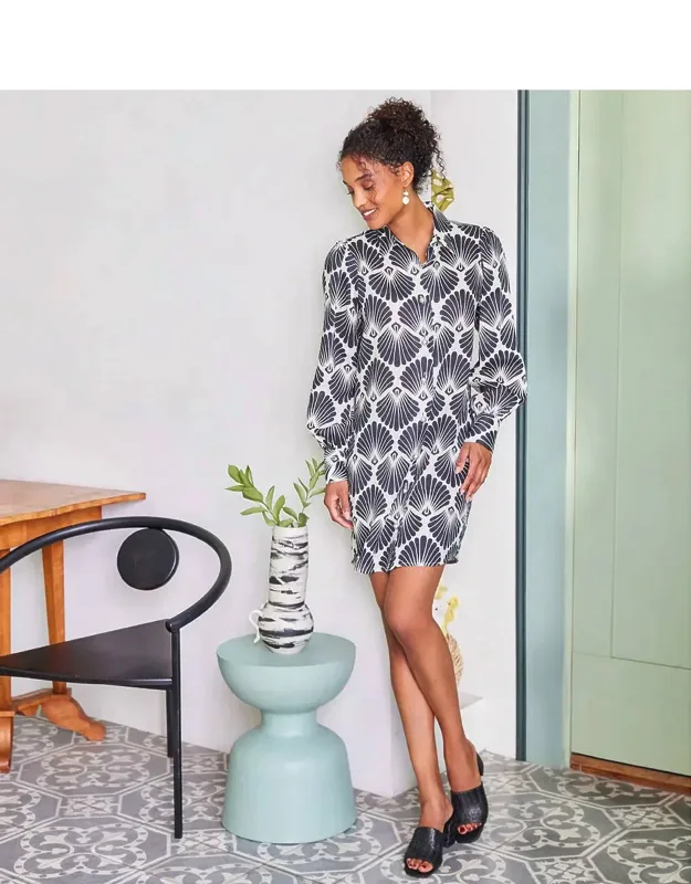 Blouson Sleeve Linen Mini Shirtdress