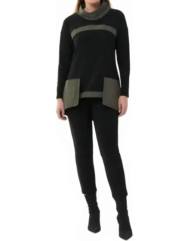 Contrast Cowl Neck Pocket Tunic