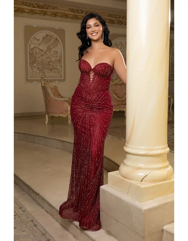 Strapless Sequin Corset Evening Gown