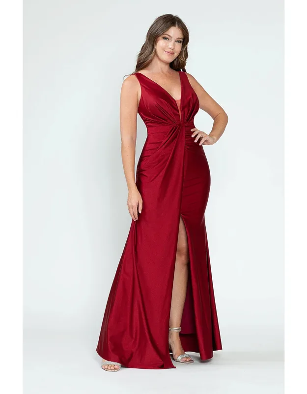 Bridesmaid Dress V-neck Ruched Gown