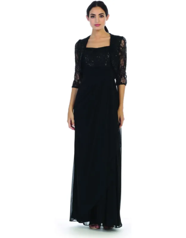 Mother Of The Bride Dress Square Neck Formal Gown With Sheer Jacket And Sequin Lace Overlay