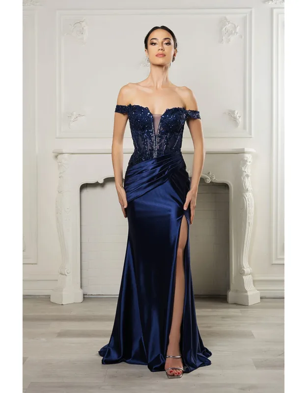 Long Formal Dress Off The Shoulder Sequin High Slit Gown