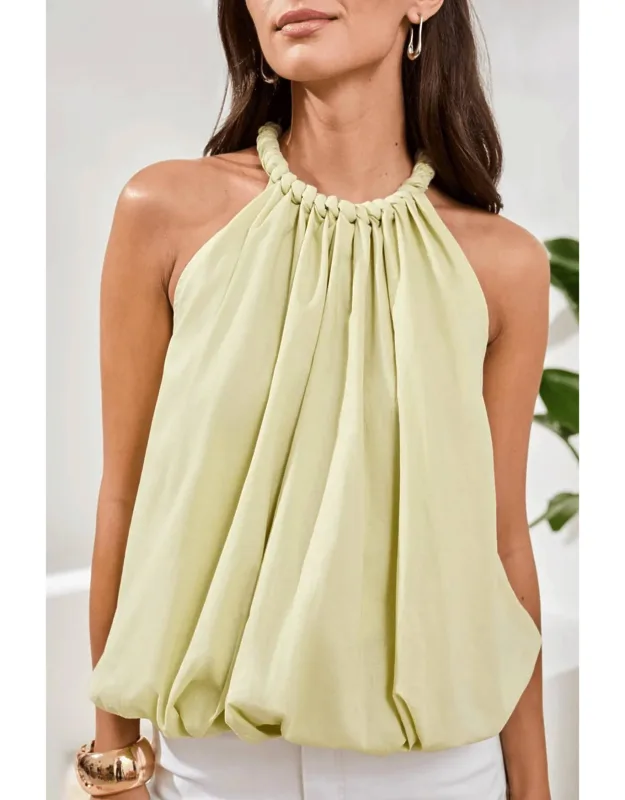 Bubble Hem Braided Neckline Blouse
