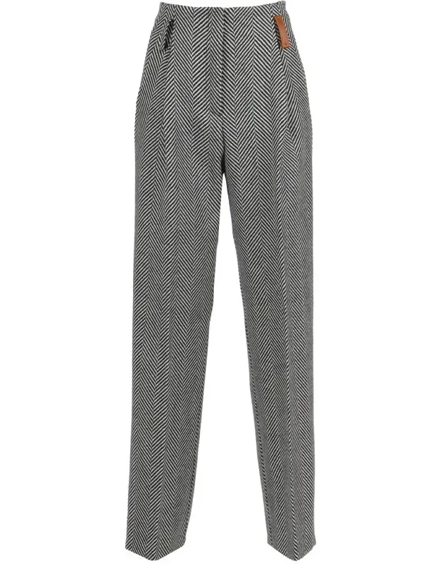 High-waisted Chevron Wool Trousers