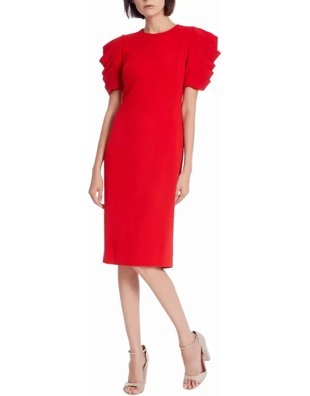 Pleated Drape Sleeve Sheath Dress