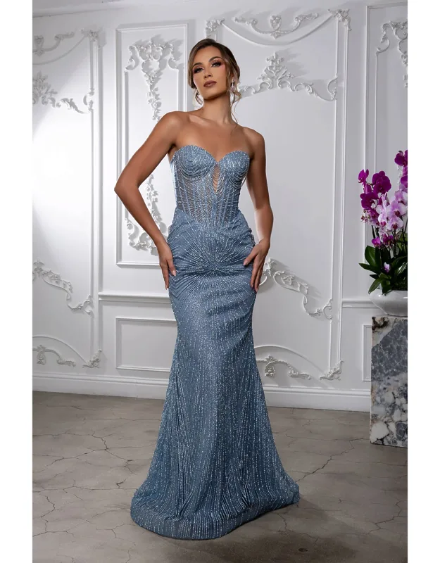 Strapless Sequin Corset Evening Gown