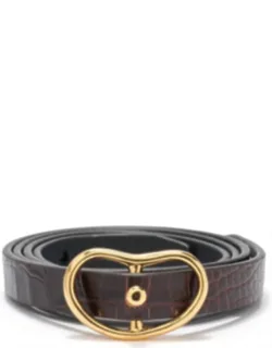 Skinny Belt In Brown Croc