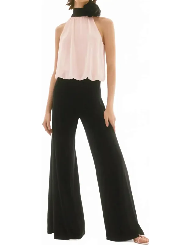 Shyla Silky Knit And Chiffon Wide Leg Jumpsuit