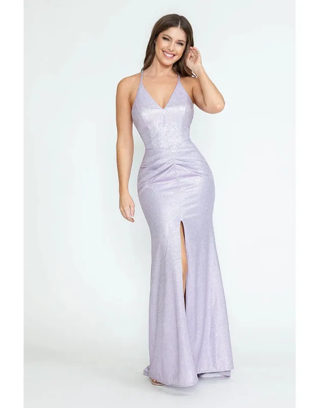 Evening Long Dress V-neck Pleated Formal Gown