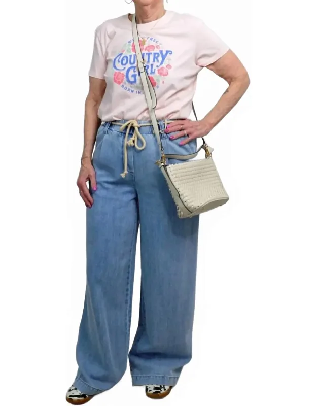 Pleated Rope Belt Wide Leg Jeans