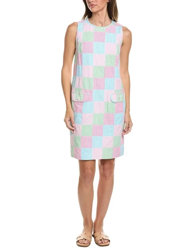Seersucker Patchwork Shift Dress