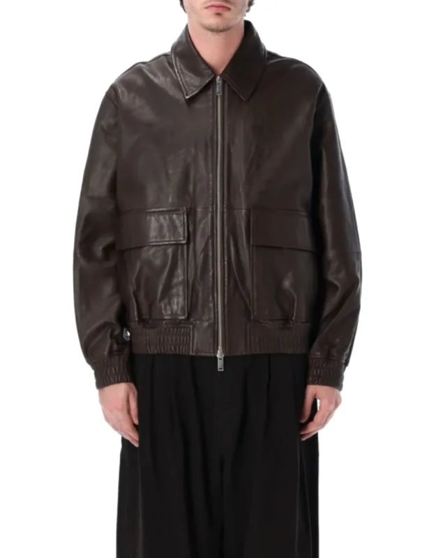 Soft Lambskin Leather Bomber Jacket With Shaped Collar