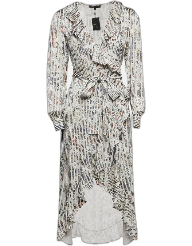 Paisley Print Crepe Midi Wrap Dress