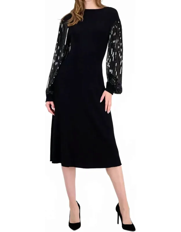 Embellished-sleeve Ribbed Dress
