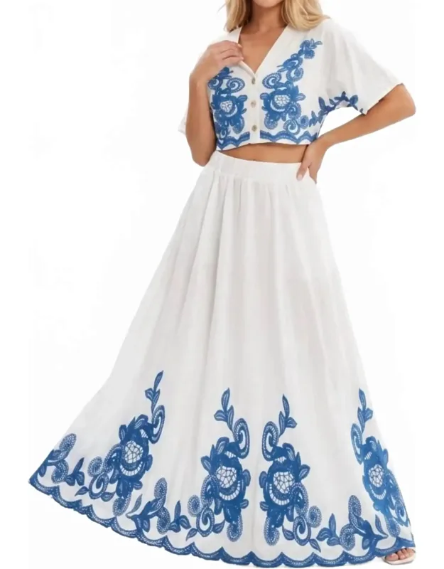 Embroidered Two-piece Maxi Skirt Set