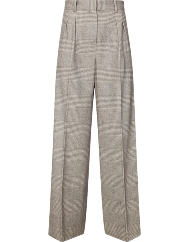 Double Pleat Checkered Tailored Pants