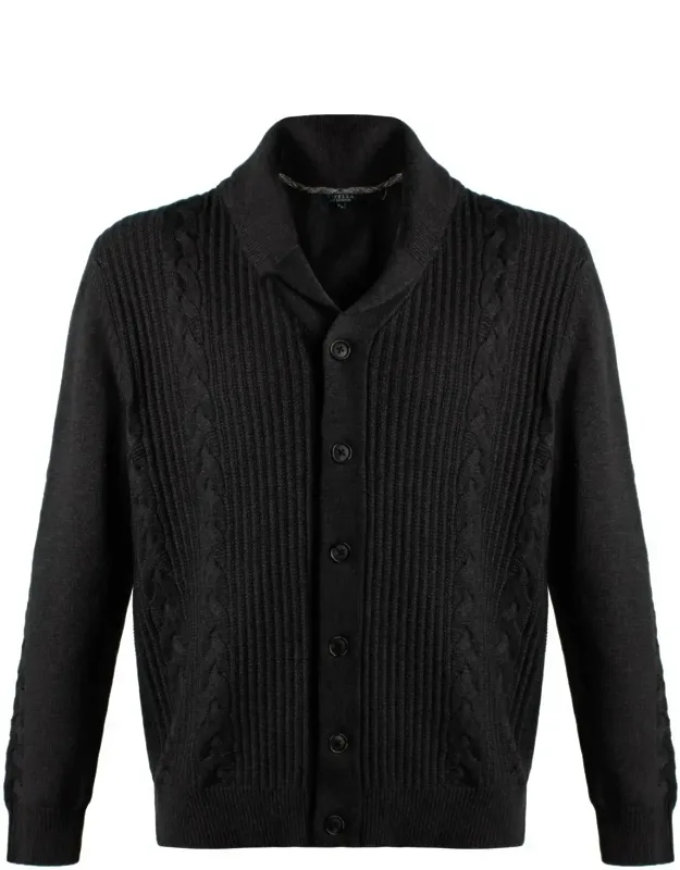 Shawl Collar Cable Knit Button-front Cardigan