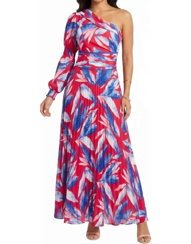 Pleated One-shoulder Maxi Dress