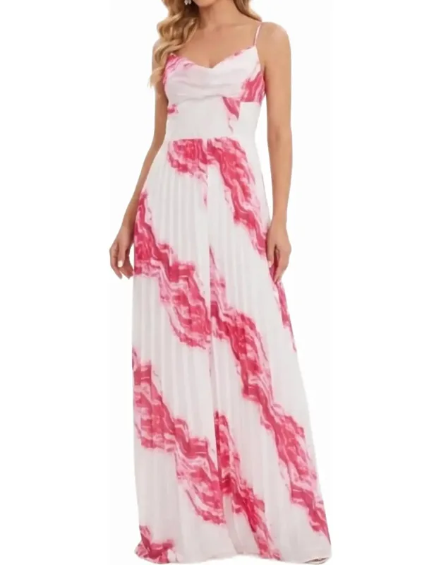 Abstract Print Pleated Maxi Jumpsuit