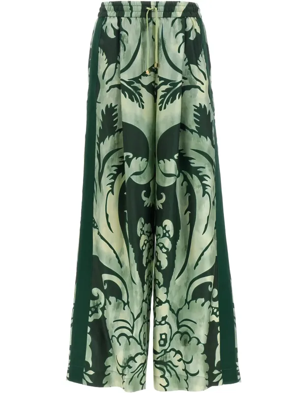 Asteria Silk Casual Pants With Floral Print And Adjustable Waist