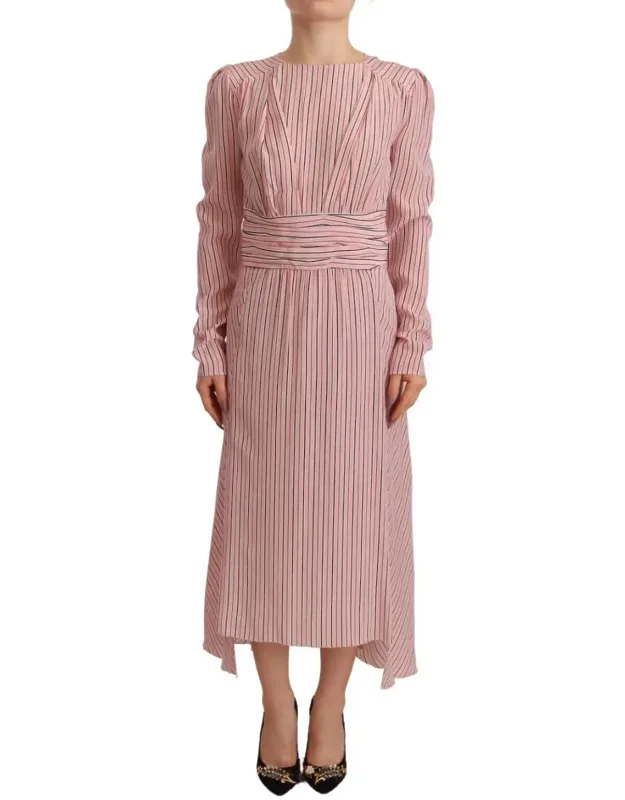 Stripes Long Sleeve Sheath Midi Dress