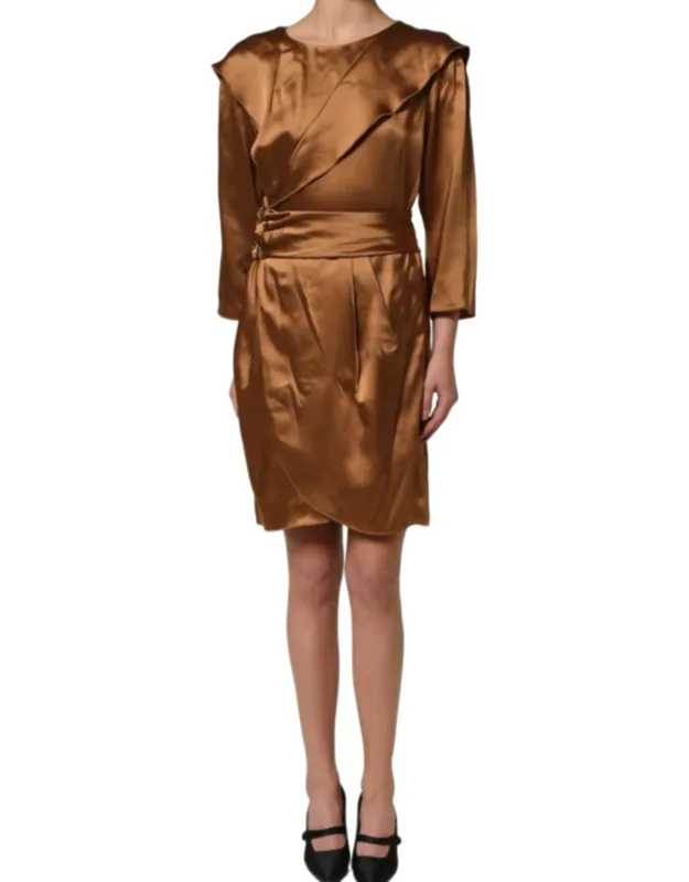 Satin Acetate Wrap Sheath Mini Belted Dress