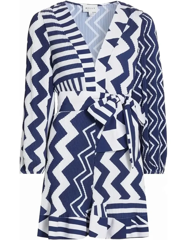 Liv Patchwork Chevron Pleated Dress