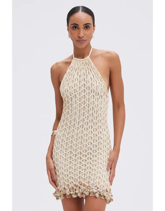 Mesh Dress With Halterneck And Crochet Design