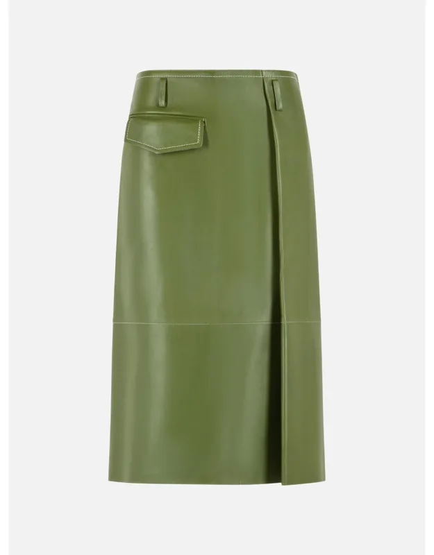 Midi Skirt In Nappa Leather With Asymmetric Pocket