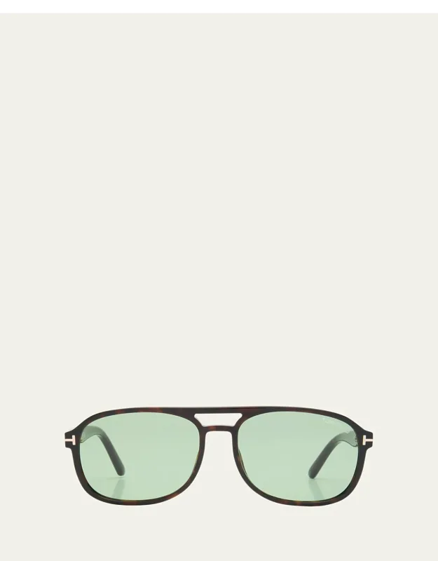 Havana Logo Acetate Aviator Sunglasses