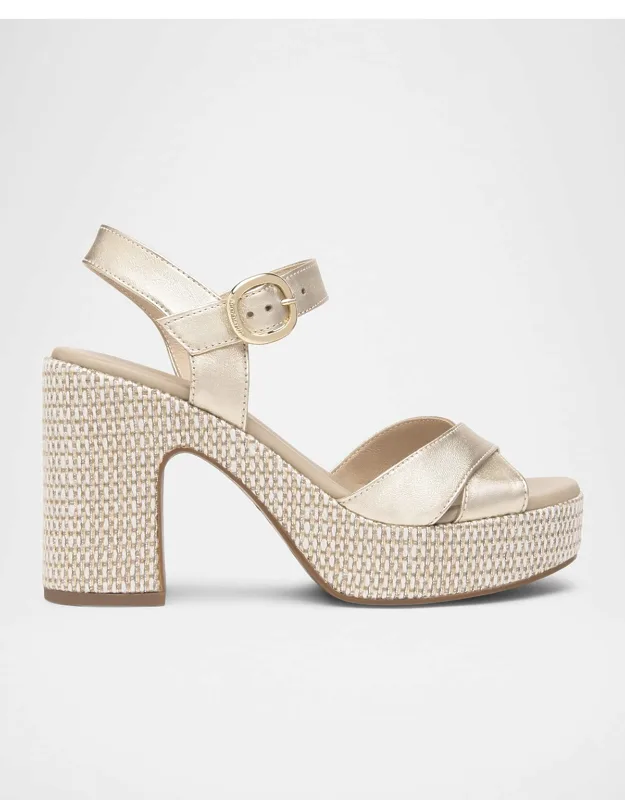 Metallic Leather Criss-cross Strap Woven Platform Sandals