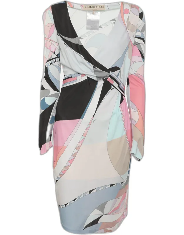 Multicolor Printed Jersey Long Sleeve Dress