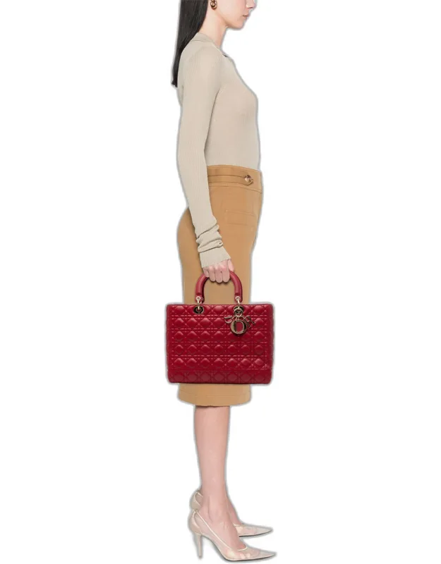 Lady Dior Large Lambskin Leather Top Handle Bag