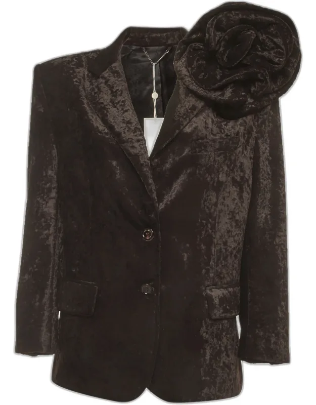 Velvet Floral Applique Single Breasted Blazer