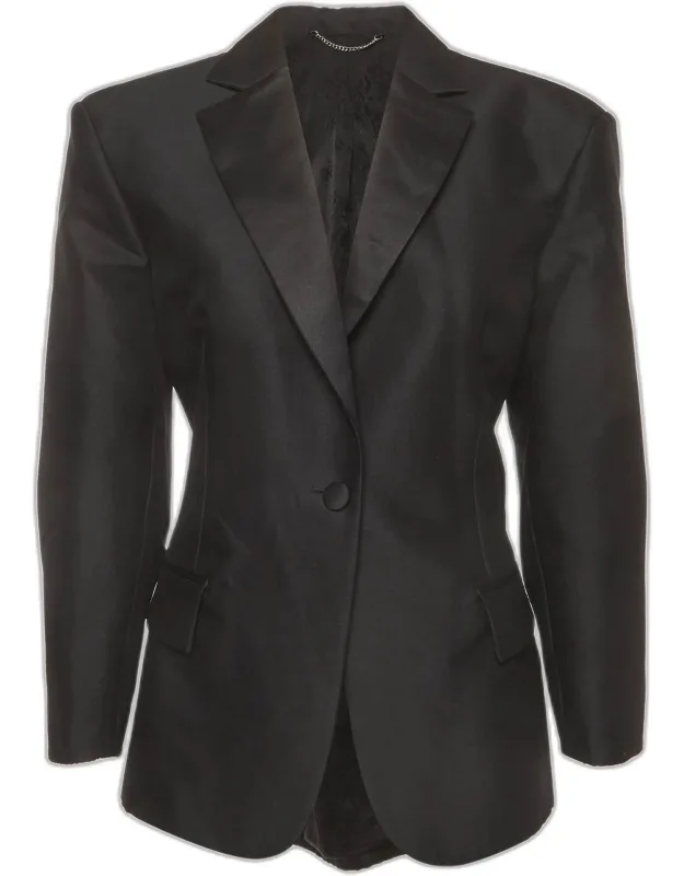 Wool Blend Satin Trim Single Breasted Blazer