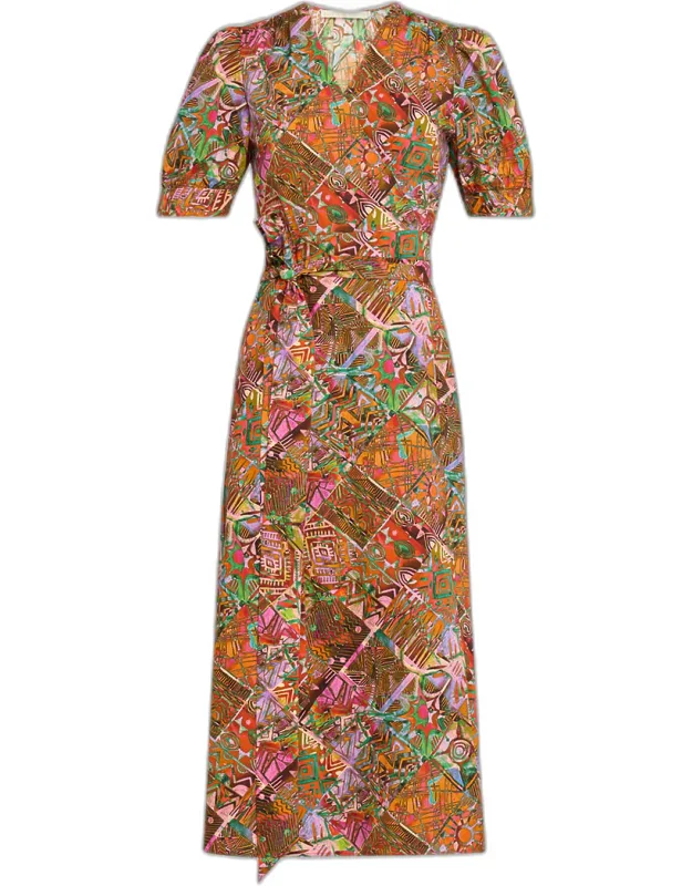 Patchwork-print Cotton Midi Wrap Dress